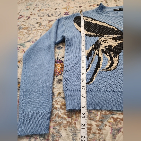 Shein Blue Knit Butterfly Women's Crop Sweater, size Medium - Picture 7 of 9